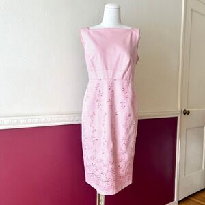Vintage Talbots Sheath Dress Pink Eyelet Stripe Cotton Lined Women's 10 Romantic